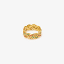 Load image into Gallery viewer, bague en or tressée emeraude saphirs Sophie d'Agon face
