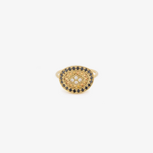 Load image into Gallery viewer, Bague Athéna 1 noire or jaune, saphirs et diamants face
