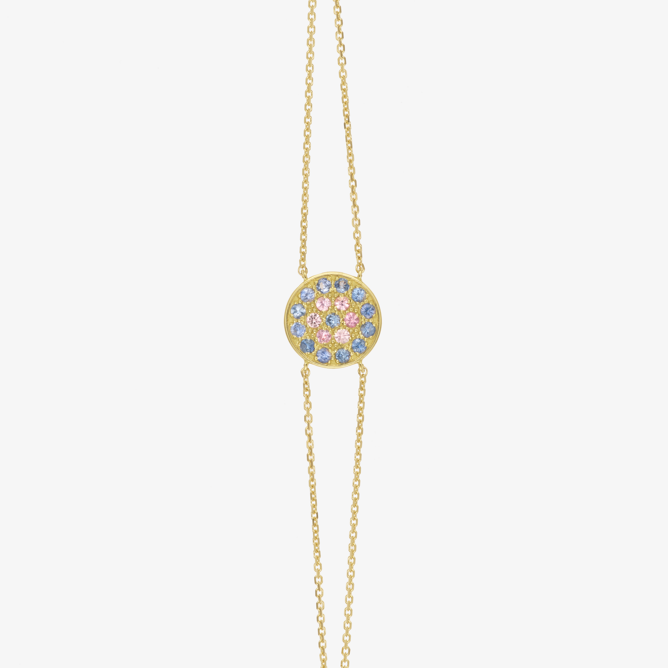 Bracelet Babystone or jaune, saphirs bleus et roses face