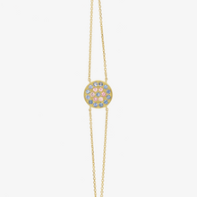 Load image into Gallery viewer, Bracelet Babystone or jaune, saphirs bleus et roses face
