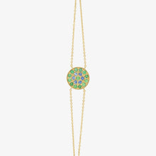 Load image into Gallery viewer, Bracelet Babystone or jaune, émeraudes et saphirs bleus face
