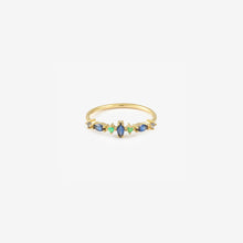 Load image into Gallery viewer, Bague Gaia 5 bleue or jaune, saphirs bleus et émeraudes face
