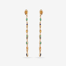 Load image into Gallery viewer, Pendants d&#39;oreilles Gaia, émeraudes, saphirs bleus, jaunes et cognac face
